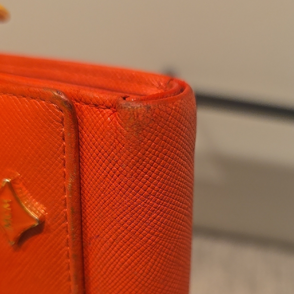 MCM Orange Saffiano Leather Flap Wallet with Gold Accents - Picture 7 of 13